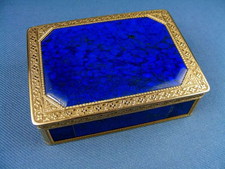 Antique French gold mounted lapis lazuli rectangular snuff box
